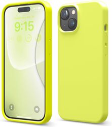 Elago Liquid Silicone for iPhone 15 Plus Case Cover Full Body Protection, Shockproof, Slim, Anti-Scratch Soft Microfiber Lining - Neon Yellow